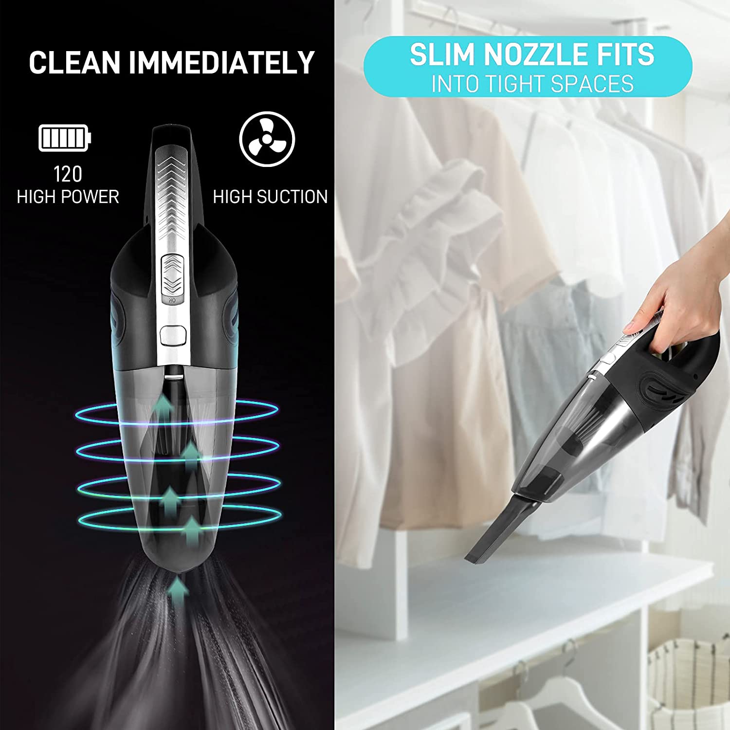 Handheld Vacuums Cordless Powered Battery Rechargeable Quick Charge Tech, Small and Portable Waterwashable Filter with Powerful Cyclonic Suction vacuums Cleaner for Home Office and Car Cleaning